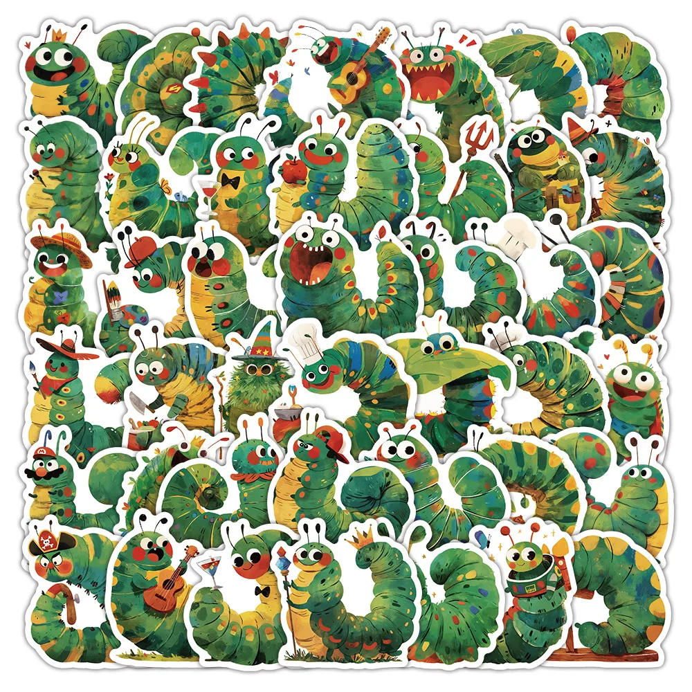 

10/50PCS Greedy Caterpillar Cute Insect Insect Daily Green Cartoon Graffiti Decorative Waterproof Sticker Kids Toy