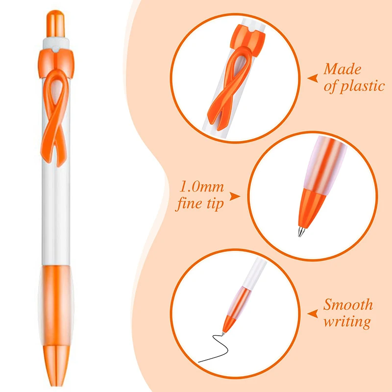 Stylo à bille ruban de sensibilisation au cancer du sein, stylos à bille de santé mentale, encre noire, 40 pièces