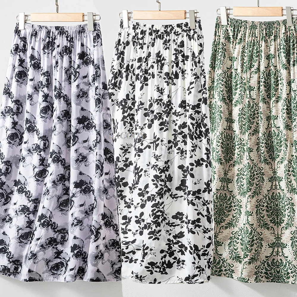 Fashion Viscose Women Floral Print Skirt Woman Clothes Beach Skirts Summer High Waist Wrap Flower Long Skirts Streetwear Dress