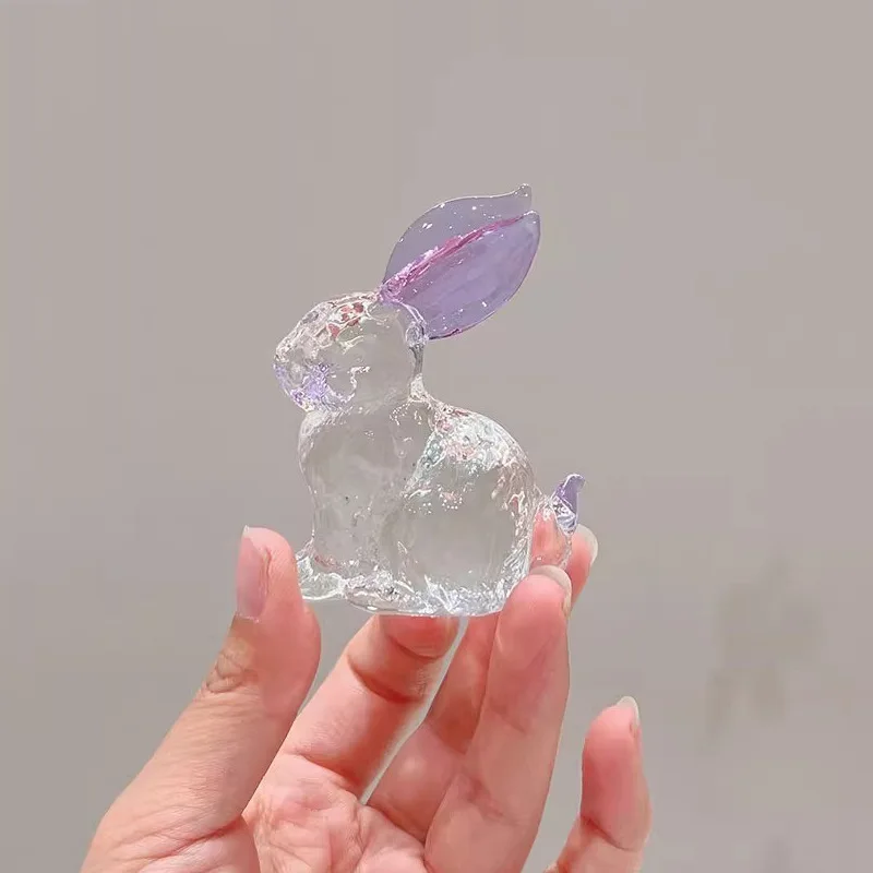 Crystal Rabbit Bunny Figurine Collectibles Spring Easter Decoration Glass Art Animal Paperweight Ornament Creative Gift