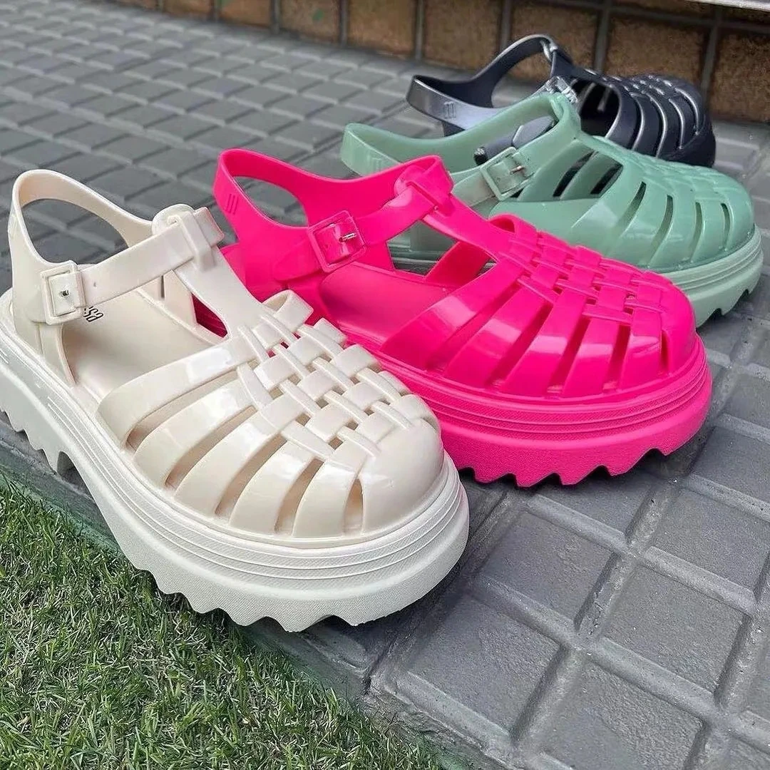 New Style Summer Mini Melissa Women Sandals Fashion Hot Sale Platform Girls Jelly Shoes Hollow Weave Roman Beach Shoes For Lady