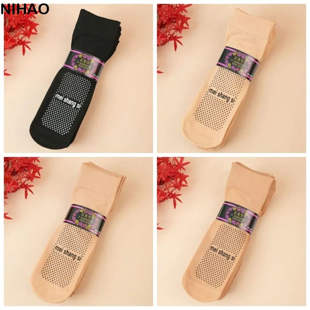 

10Pairs Transparent Crystal Silk Socks Non-slip Mid-calf Women Invisible Socks Ultra-thin Hosiery Silk Sheer Tube Socks Spring