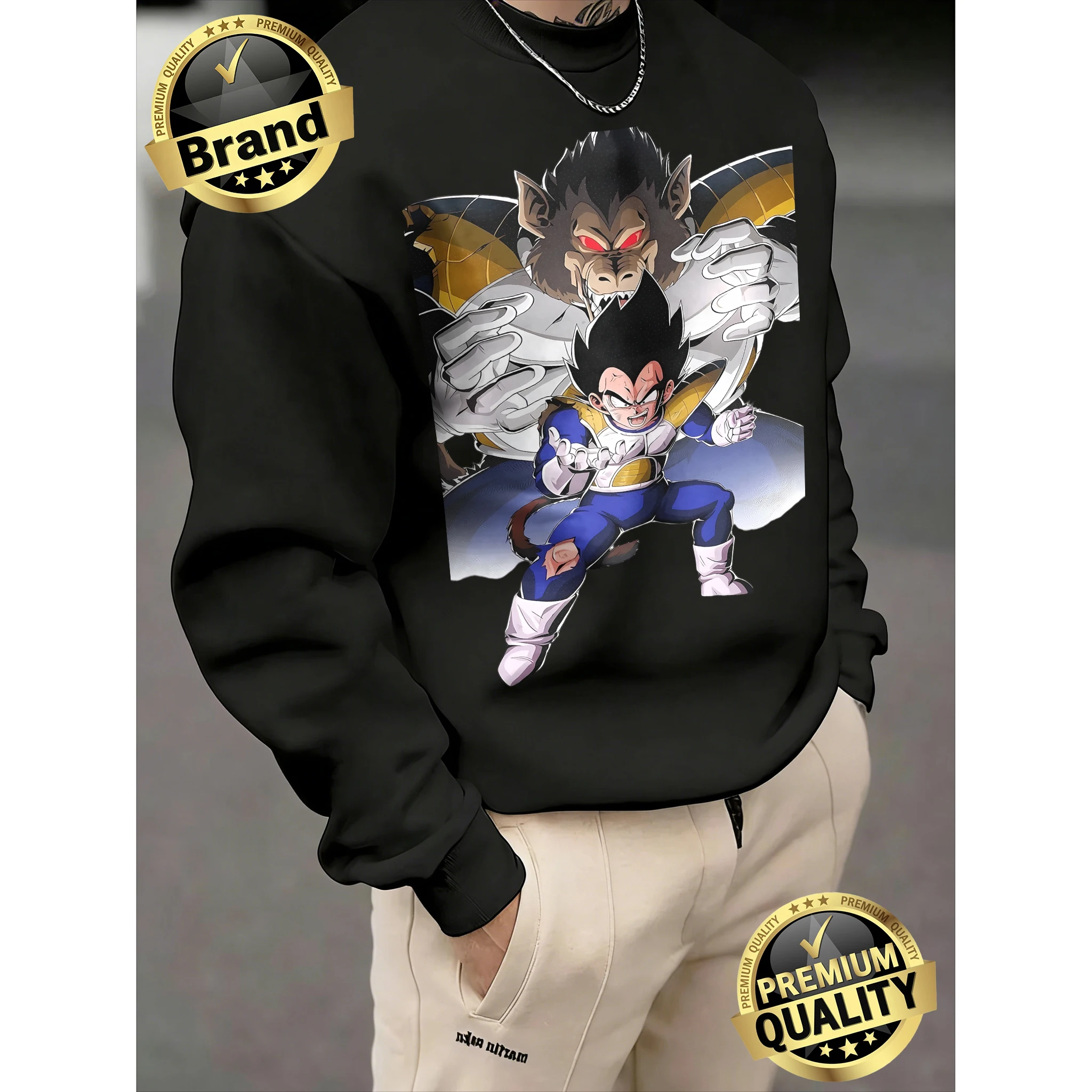 

Свитшот унисекс оверсайз из 100% хлопка с принтом Dragon Ball Vegeta Great Ape, коллекция Осень 2026, для фитнеса и уличной моды в стиле Y2K
