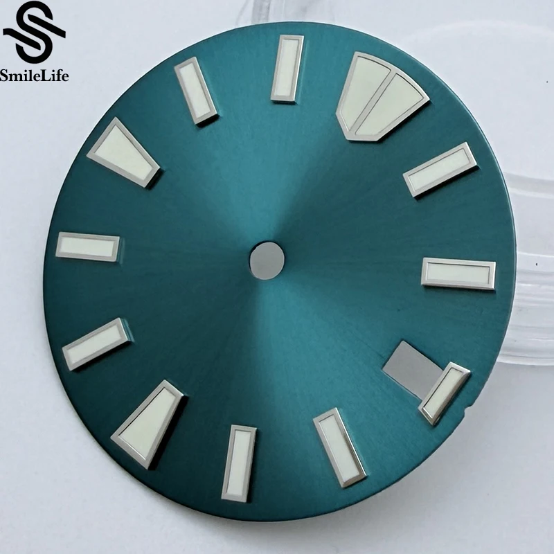 SmileLife 28.5 مللي متر ساعة بقرص أخضر مضيء بتقويم واحد ساعة بديلة للوجه أقراص زرقاء/برتقالية/سوداء لحركة NH35/NH36