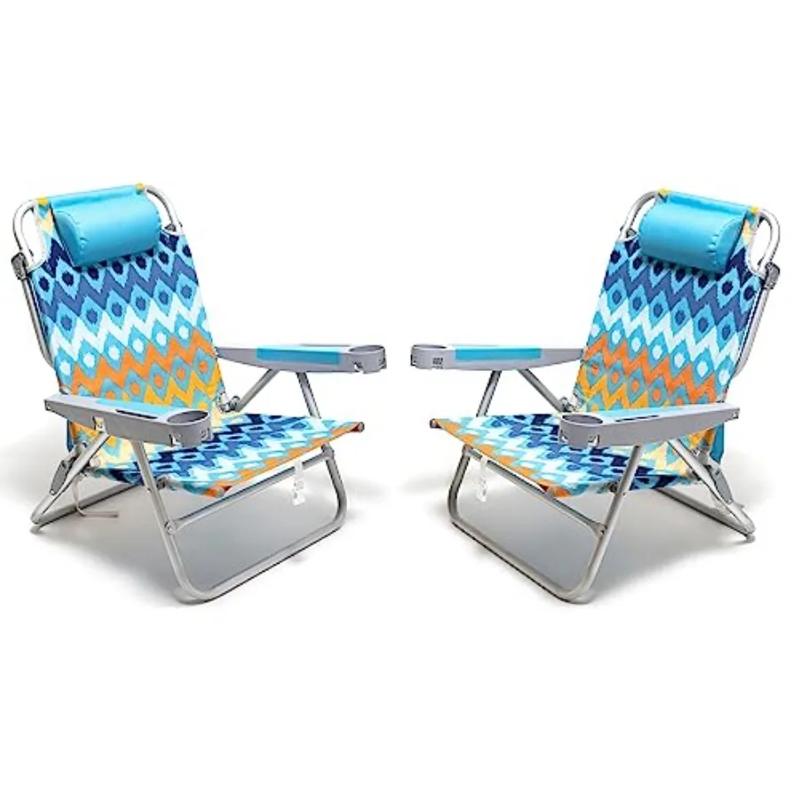 

Extra Wide Low Beach Chair 2 Pack 5 Position Lay Flat 500 LBS Heavy Duty XL Oversized Folding Camping Chairs with Cup Holder fo