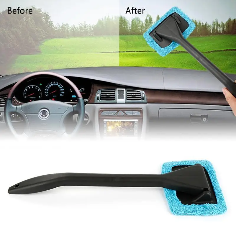 Car Windshield Cleaning Tool Rotatable Long Handle Squeegee for Auto Interior Window Glass Dust Removal