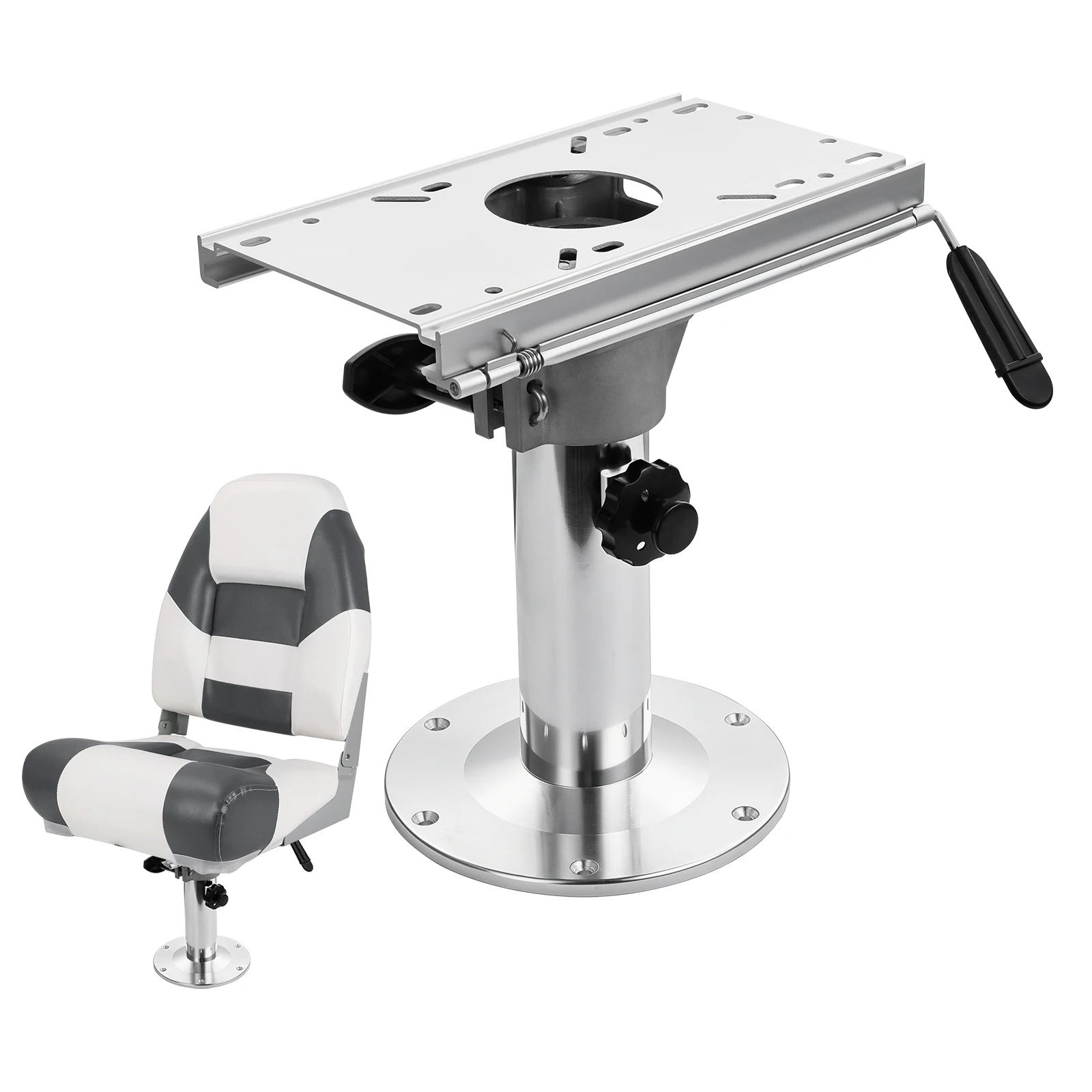 Adjustable Boat Seat Pedestal, Aluminium Alloy 330-480mm Height Lockable Marine Chair Base with Slide, 7-Level Adjustment & Corrosion-Resistant Mounting Bracket for Fishing Boat, Pontoon, Yacht