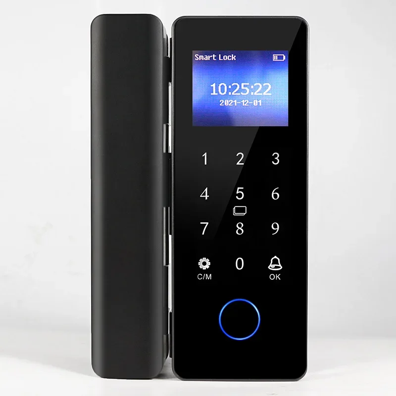 

glass door, fingerprint lock, Bluetooth with screen, smart sensor, office, password.