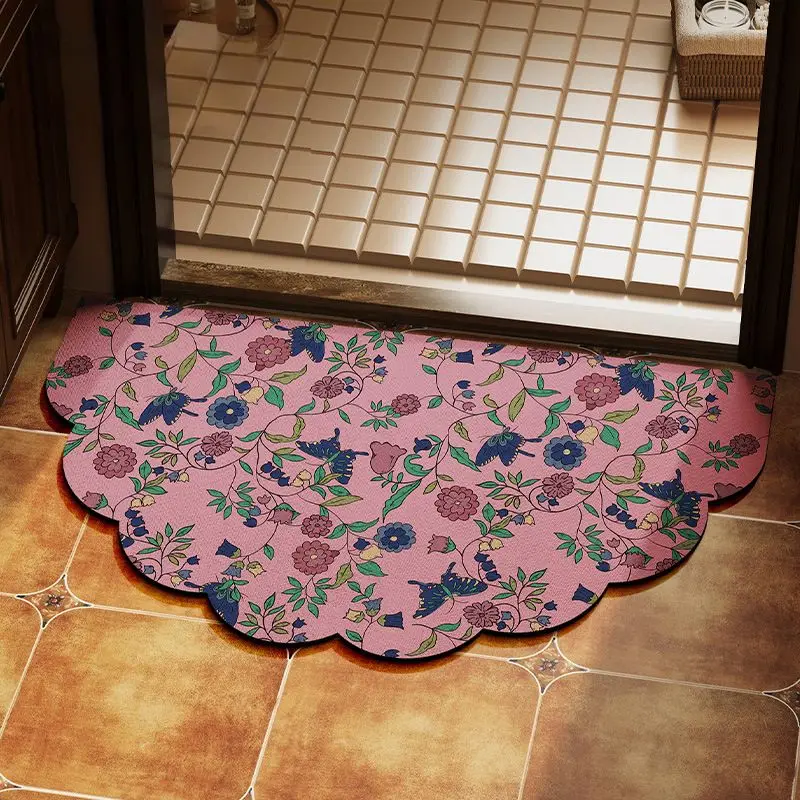 VIKAMA French Vintage Floral Shaped Doormat, Easy-to-Clean Non-Slip Bathroom Mat, Shower Mat, Home Decor