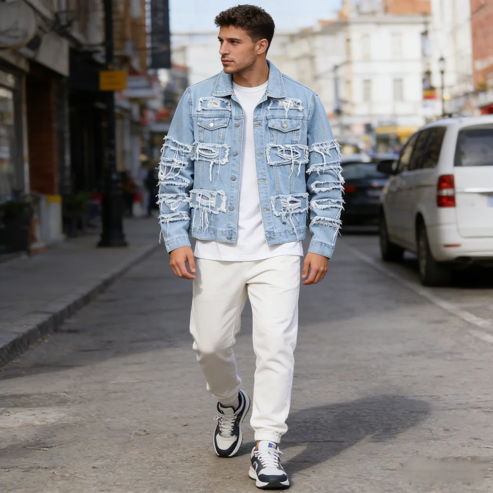 Spring Autumn Men's Denim Jackets Fashion Man Retro Ripped Streetwear Jeans Jackets Outdoor Men Cotton Windbreaker Cowboy Coats