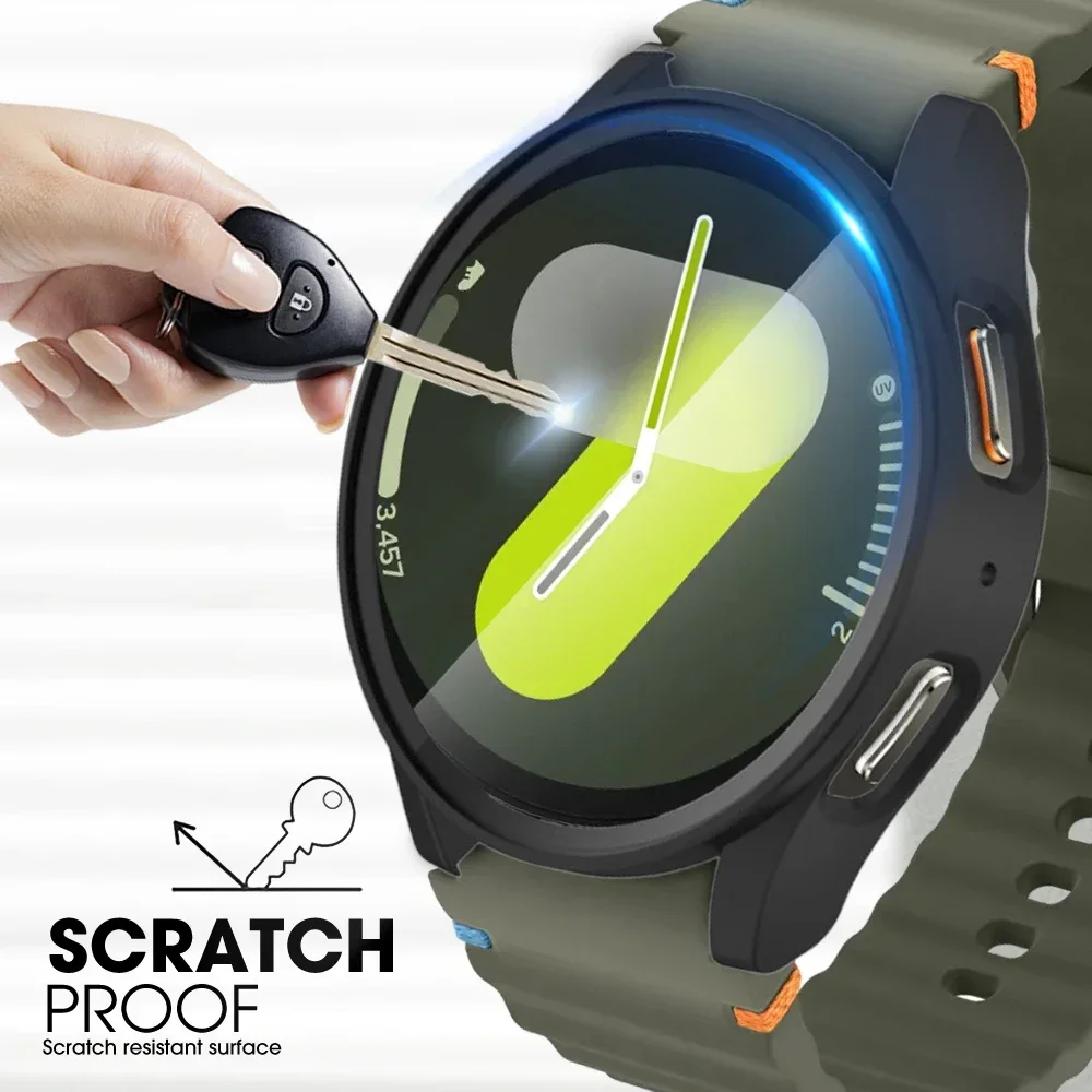 2 in 1 Case for Samsung Galaxy Watch 7 40mm 44mm Anti-fall Bumper with Tempered Glass Screen Protector Cover Full Protection