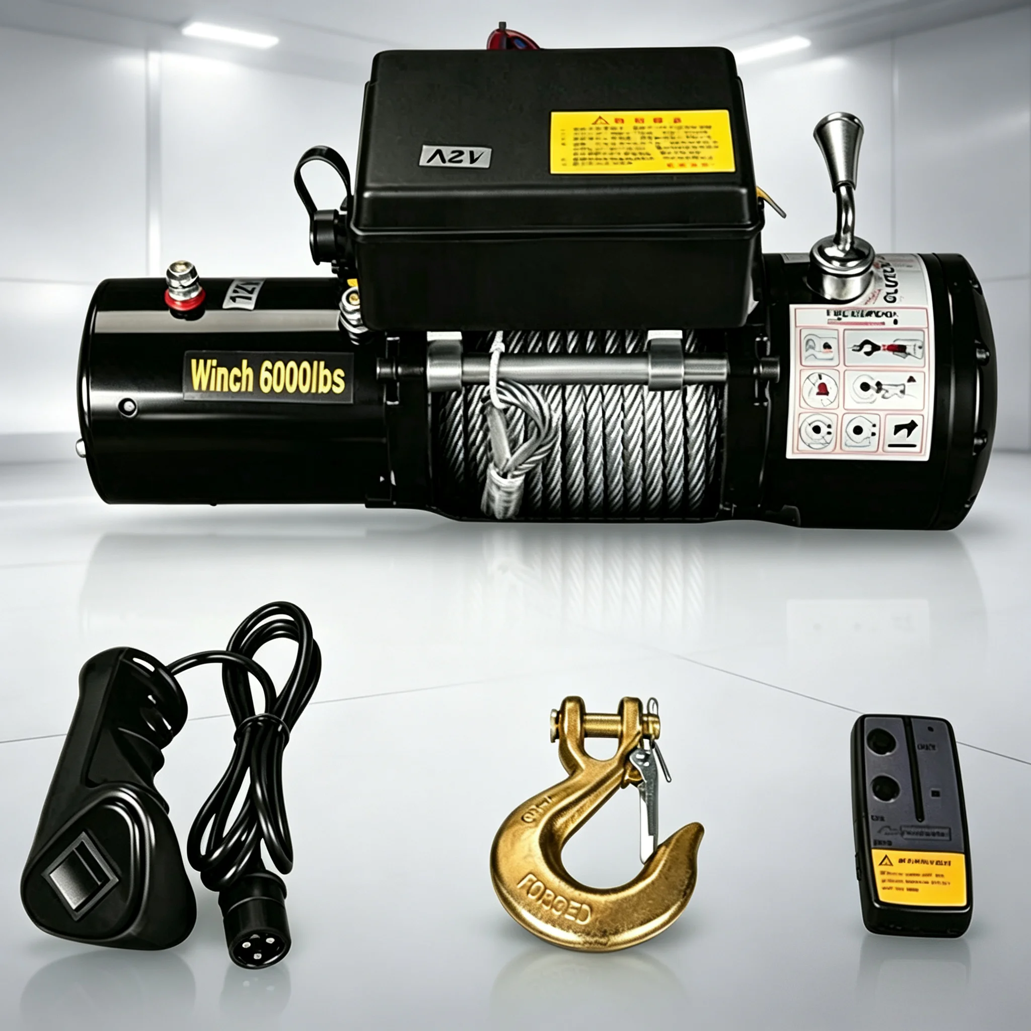12V 6000lbs Heavy-Duty Electric Winch for Off-Road Recovery with Wireless and Wired Remote Control for Car SUV ATV Towing Tool