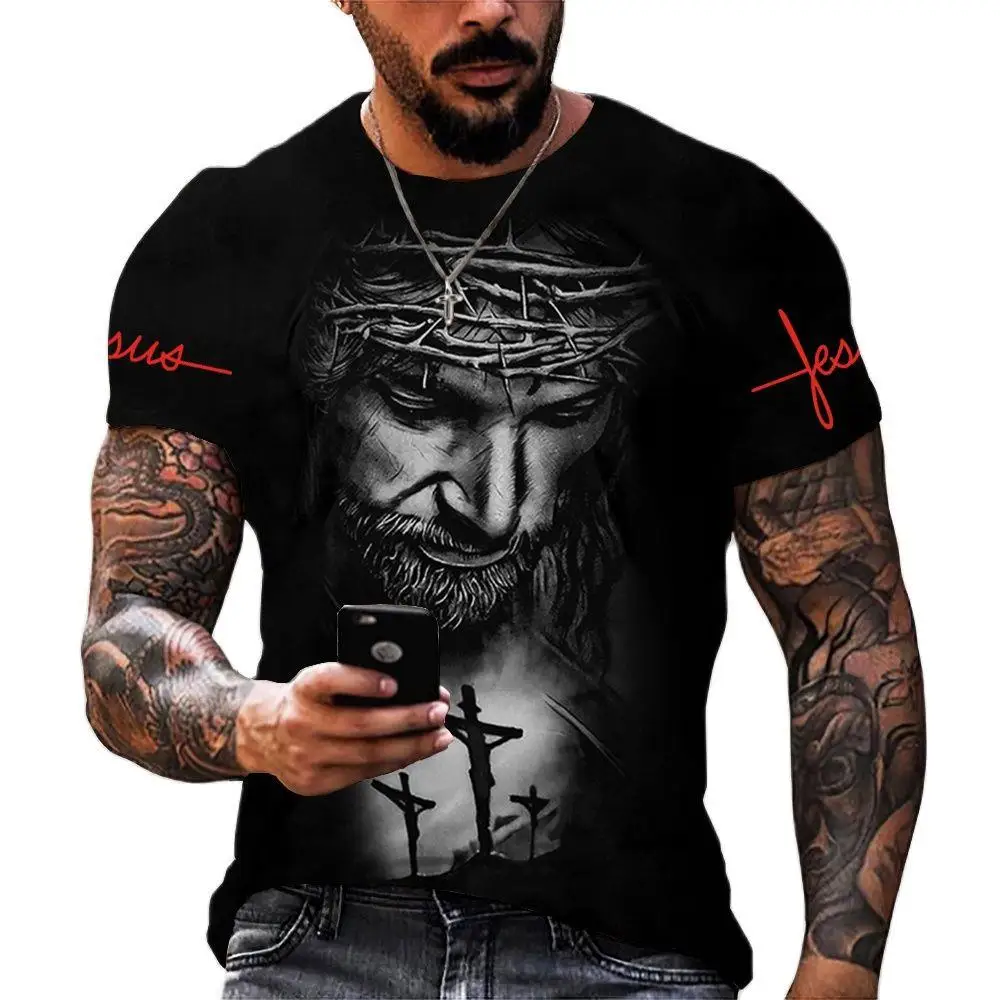 Summer Men T-shirt Jesus Christ 3d Vintage Print Tops Casual Short Sleeve Cool T Shirt Crusader Tee Streetwear Oversized Clothes