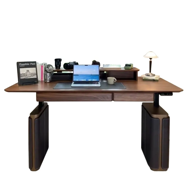 

*Italian minimalist electric lifting table Modern minimalist light luxury solid wood double motor lifting table