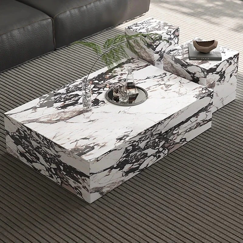 A  High-end rock slab coffee table small apartment living room household Italian minimalist marble coffee table