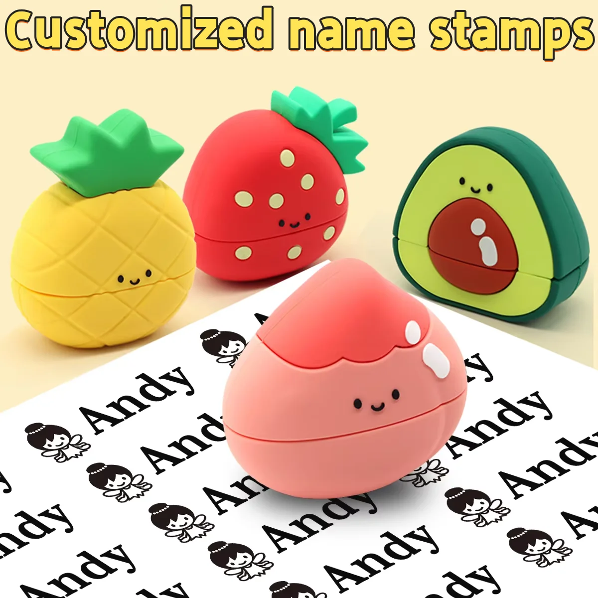 Customized Children's Name Stamp, Used for Waterproof Seal on Clothes, Personalized Fruit Cartoon Stamps, Durable and Non-Fading