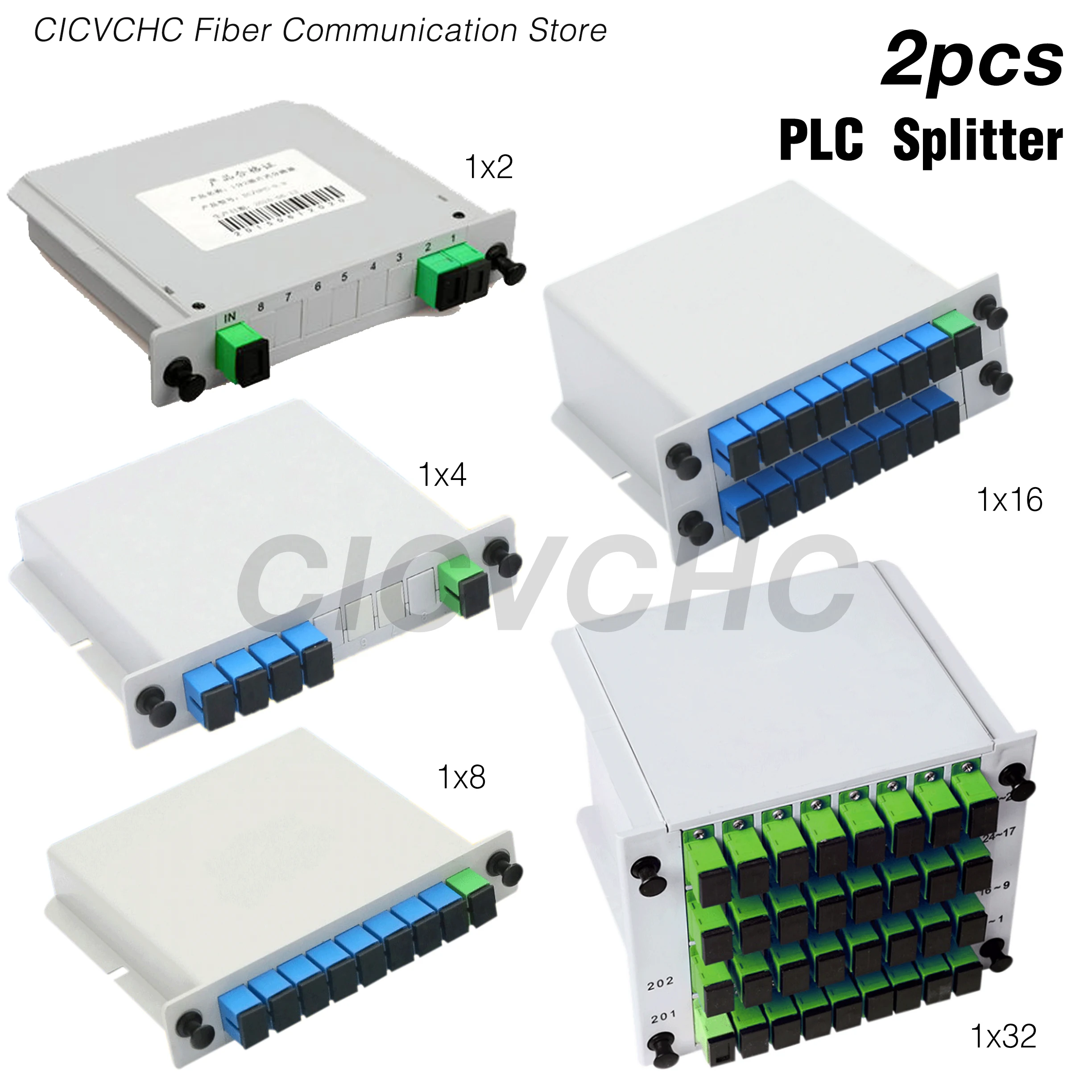 2pcs Optic PLC Splitter, Mini Plug-in Module, Single Mode Fiber, with SC Connector Cassette Card Inserting