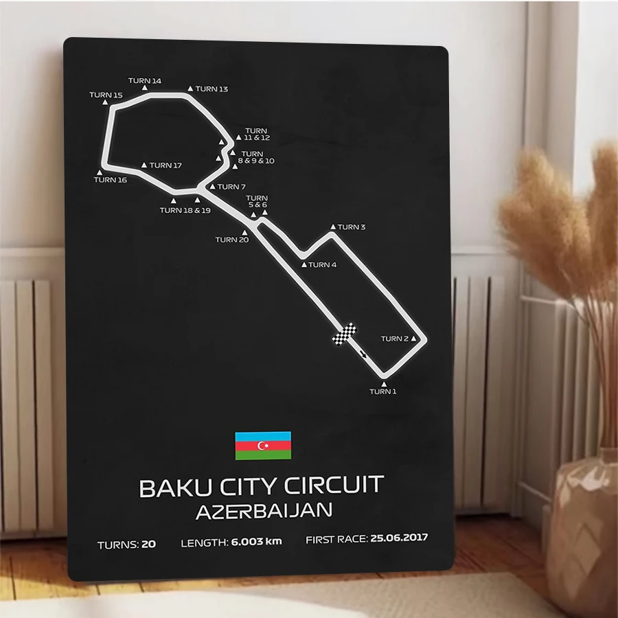 ملصق معدني لدائرة مدينة باكو F1 Racing Track Art سباق أذربيجان Grand Prix ديكور قابل للجمع #4