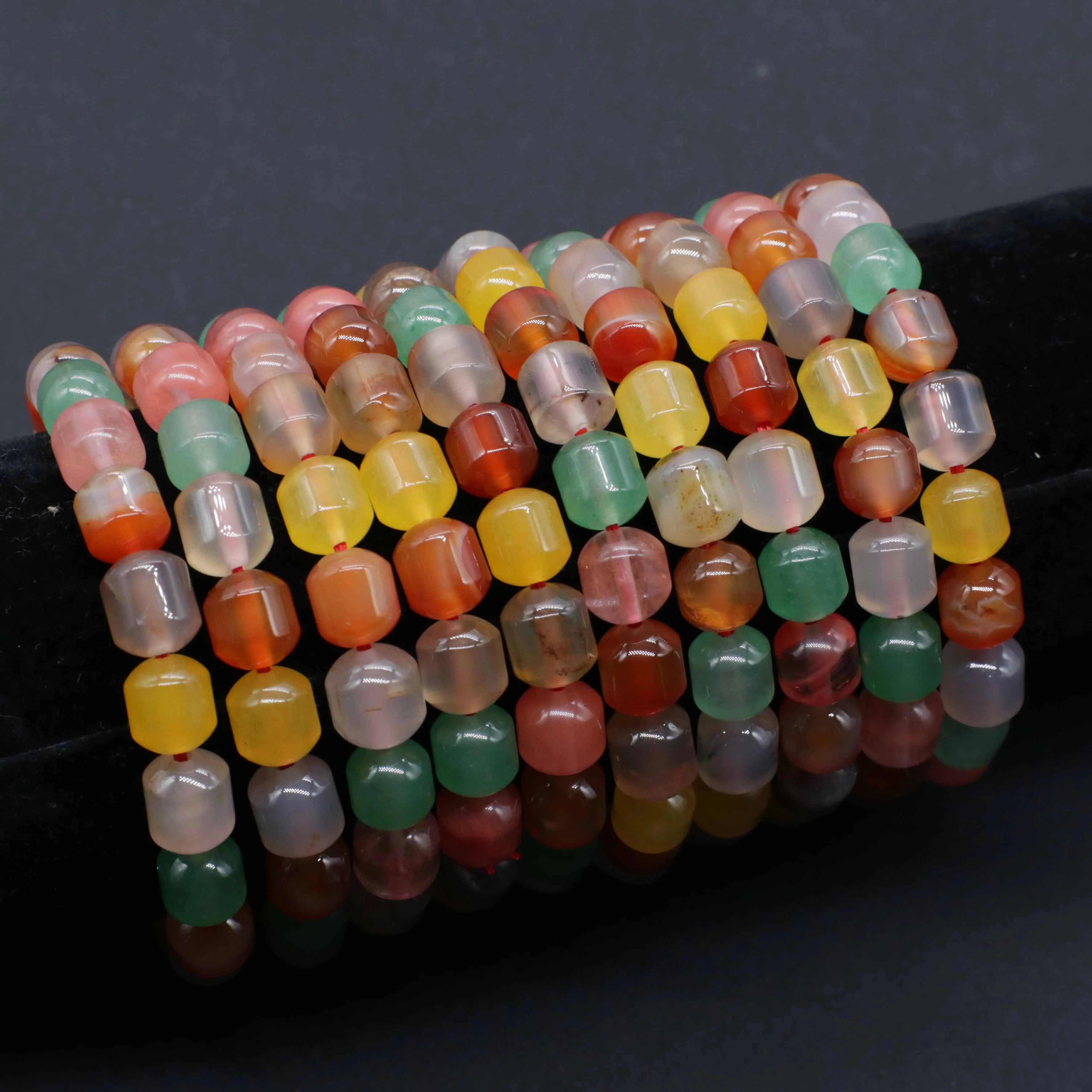 Gains 8 MM Mix Agate Drum Type Beads Stretch Bracelet Friend Gift Graduation Souvenir Free Shipping