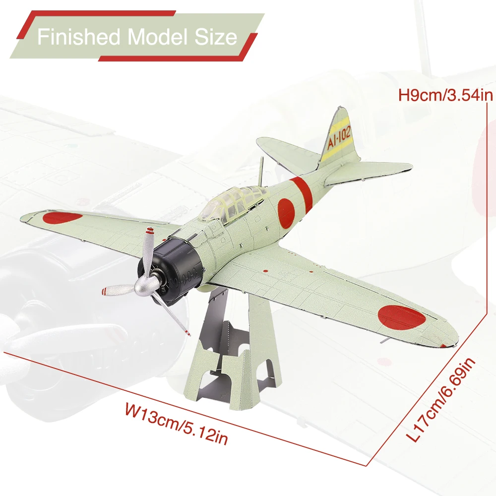 Piececool 3D Metal Puzzle MITSUBISHI A6M ZERO Plane DIY Kit Assembly Model Sets for Teens Brain Teaser Jigsaw Toys Gifts