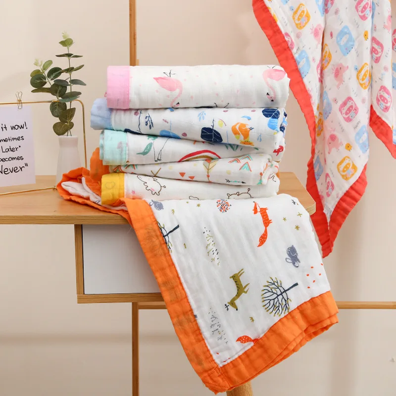 

Bamboo Fiber + Cotton Gauze Cartoon Four Layers of Color Wide Edge Bamboo Cotton Infant A Blanket Quilt Absorbent Bath Towel