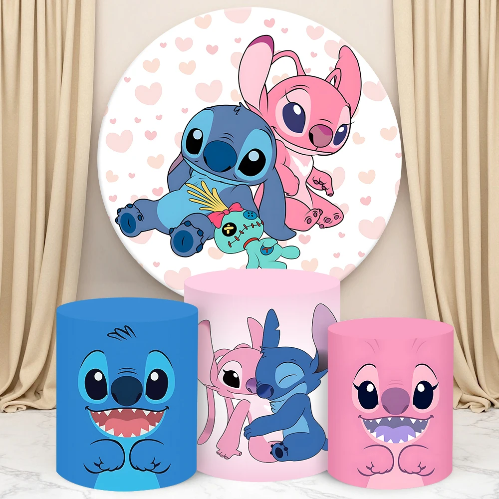 

Disney Stitch Theme Round Cylinder Backdrop Cover Kids Birthday Decor Baby Shower Photography Background Cylinder Cake Cover