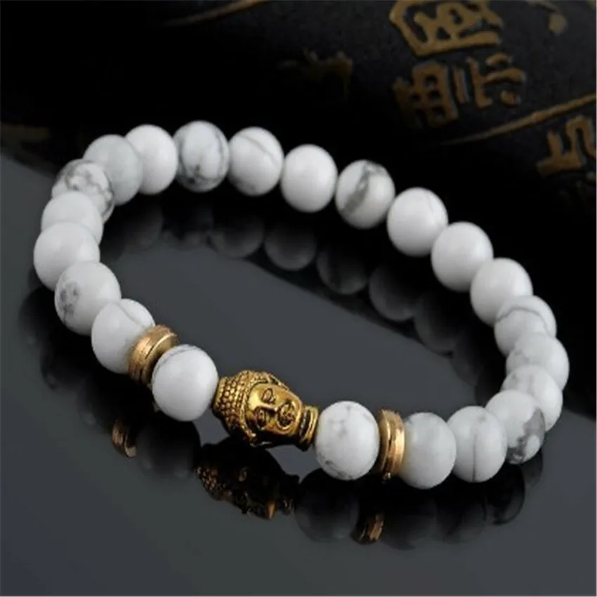 8mm Howlite Bracelet Classic Teens Gift Artisan Chain Beaded Ethnic Men Wrap Link Mala