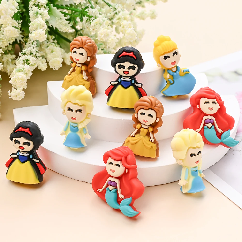 5Pcs Cartoon Princess Princess-Shaped Silicone Beads Creative Focal Beads for Diy Pen Bracelet Phone Chain Charms Making