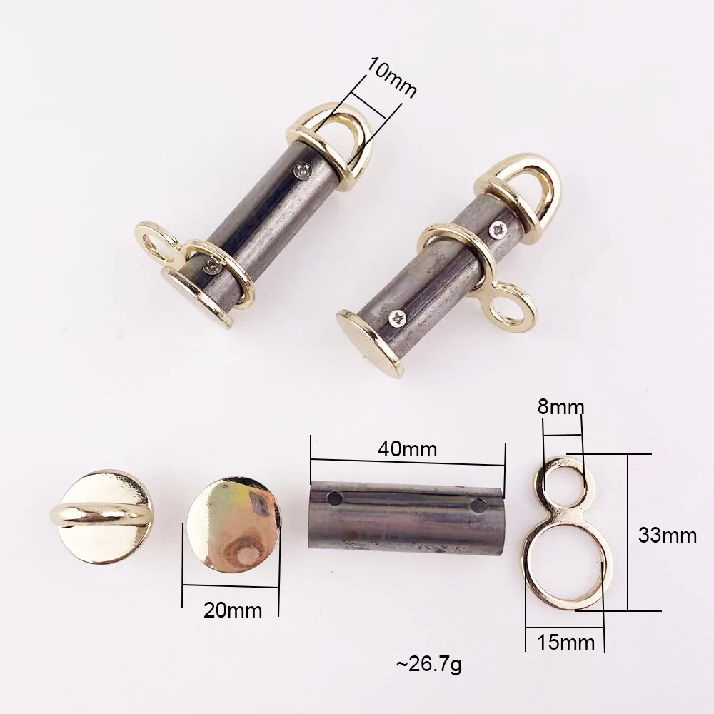 10Pcs Two-tone Metal Cylinder Bag Clasp Bag Hardware with Rings, DIY Craft Suppliers for Handbags Trim Metal Cylinder Lock