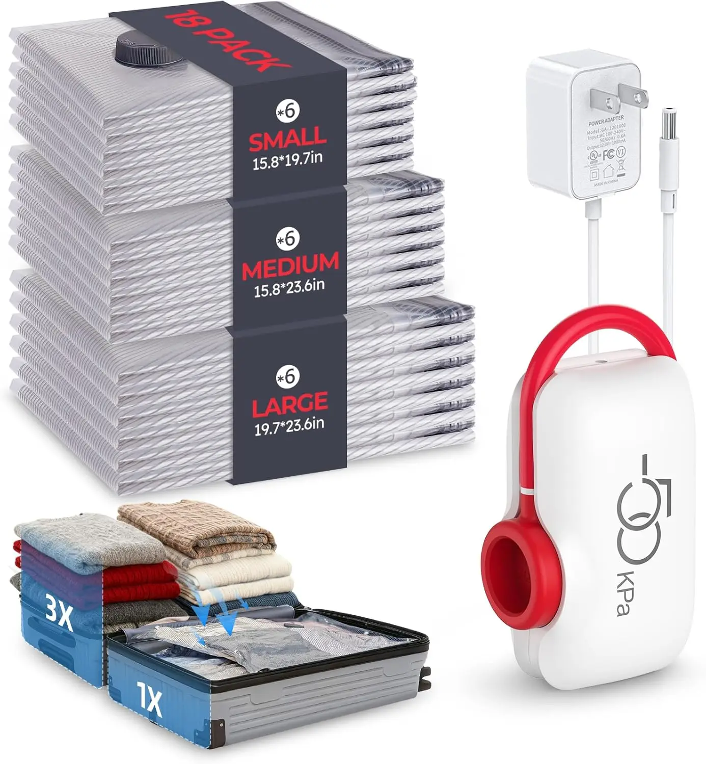 

18 упаковок дорожных вакуумных пакетов для хранения с электрическим насосом, компактная компрессия для одежды и багажа