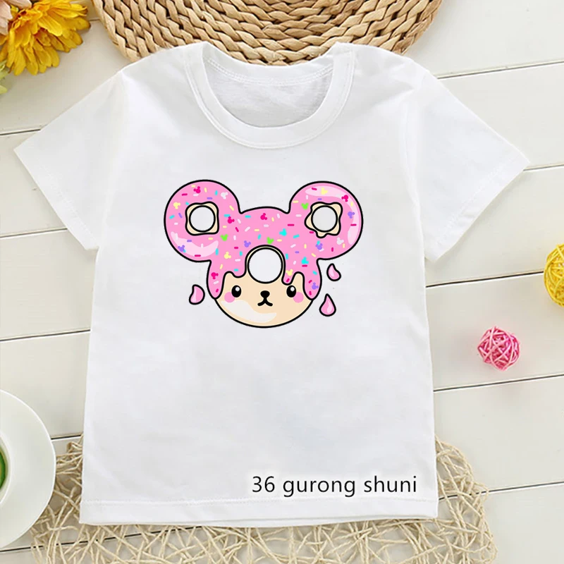 

Cute Pink Chimney Cake Cartoon Print Tshirt Girls/Boys Ice Cream T Shirt Kids Clothes Harajuku Kawaii Children'S Clothing