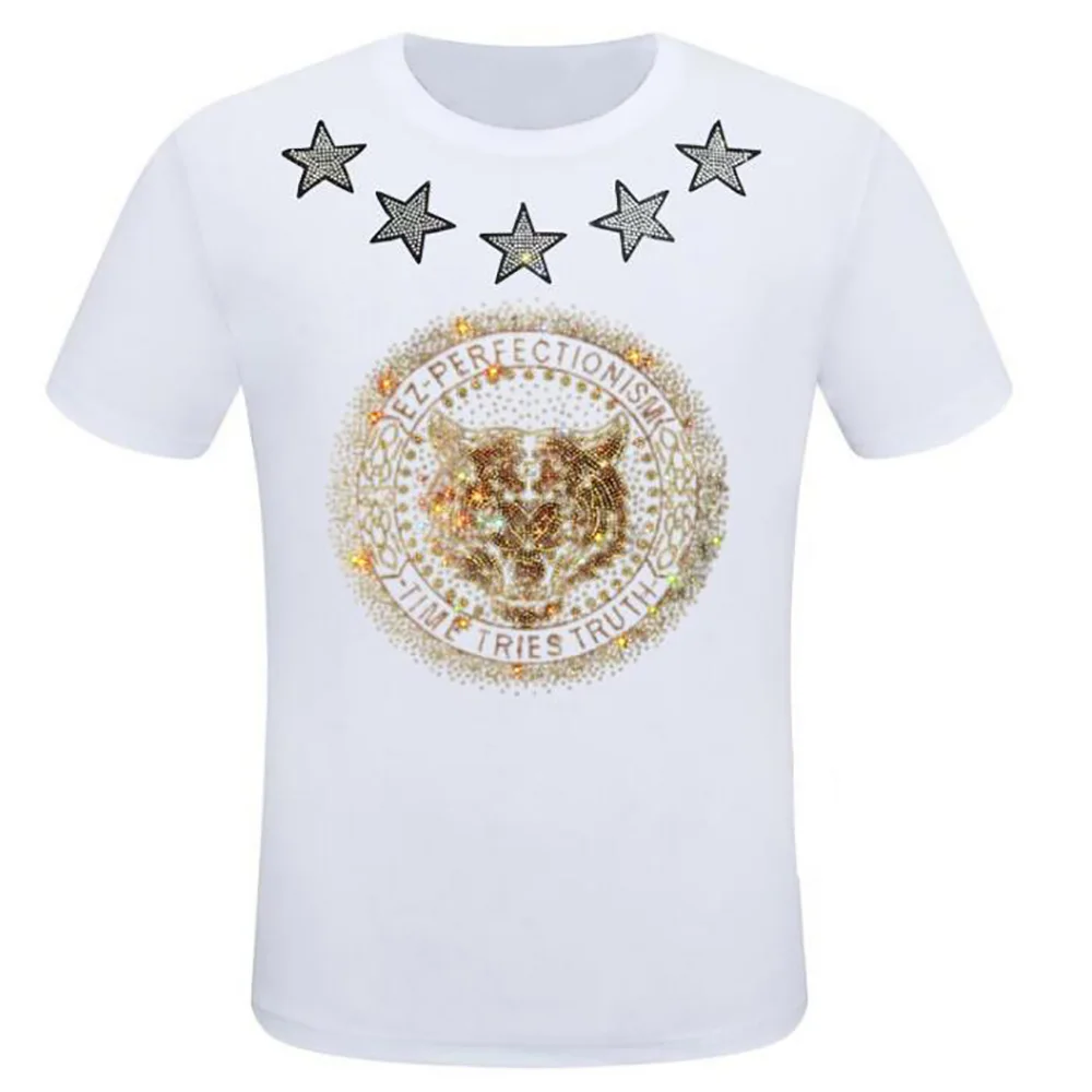 2023 New Clothes T-shirt Rhinestones  Sleeve Top Men Pullover Tees Fashion Hip Hop 25