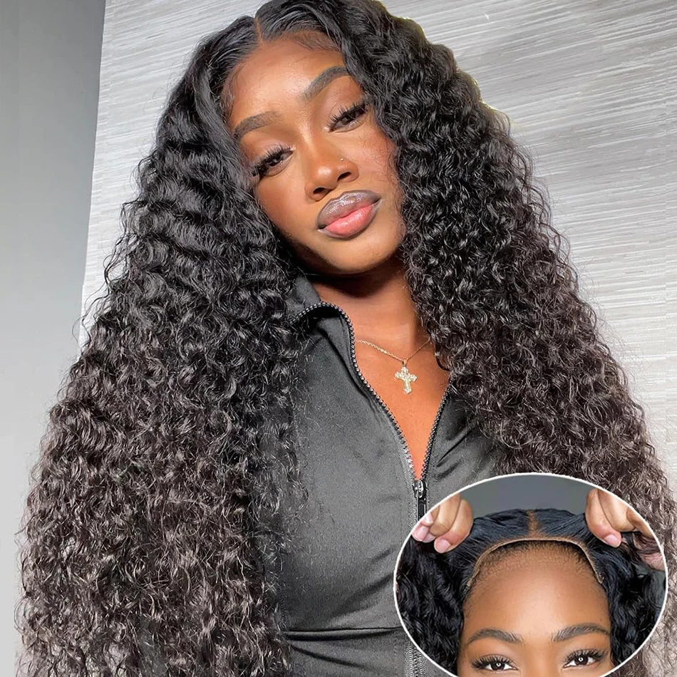 

100% Double Drawn Malaysia Curly Hair Glueless Lace Frontal Wigs 250 Density Wet Wavy Hair 13X4 HD Lace Front Drawstring Wigs