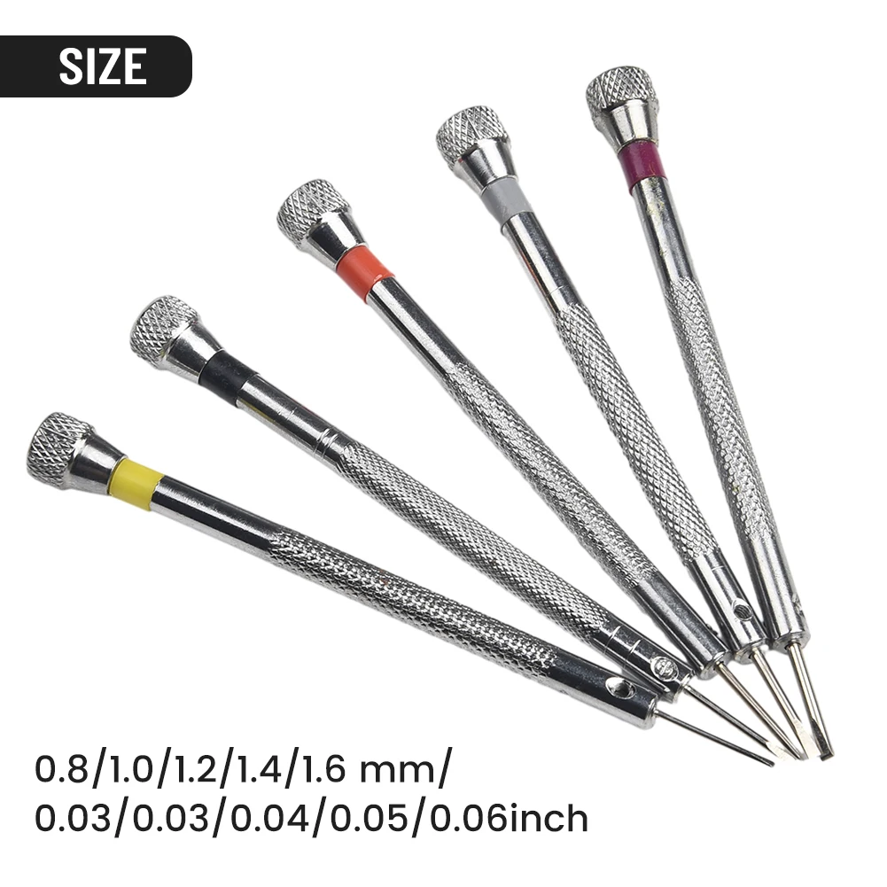 Chave De Fenda De Precisão De Cabeça Chata Para Óculos, Relógio, Jóias, Relojoeiro, Reparação, Ferramentas Manuais, 0.8mm, 1.0mm, 1.2mm, 1.4mm, 1.6mm, 5 Pcs