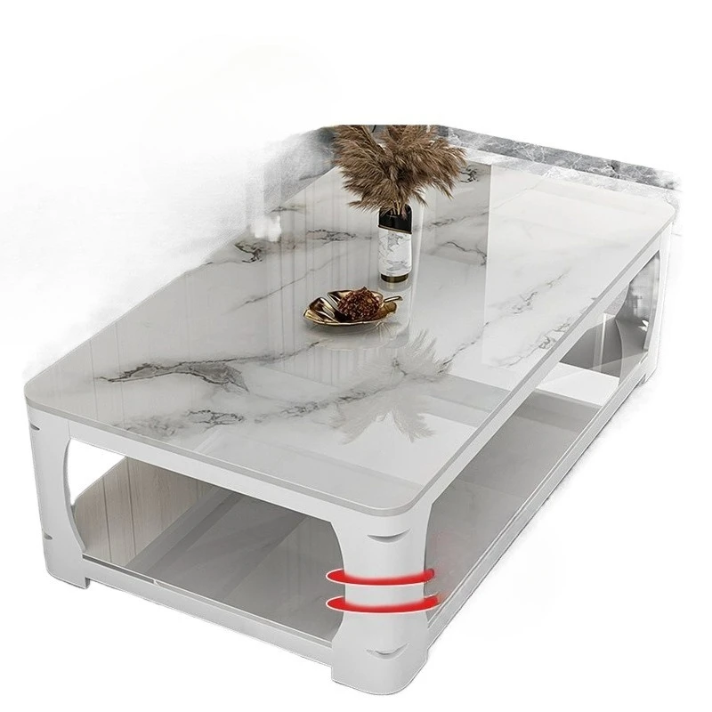 

New marble tempered glass rectangular double-layer durable table, coffee table, living room, modern household small apartment