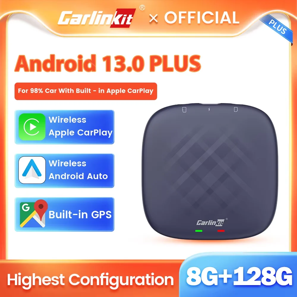 8GB+128GB CarlinKit Portable CarPlay Ai Box Android 13 TV Box Android Auto Wireless CarPlay Adapter For Wired CarPlay /AA Cars