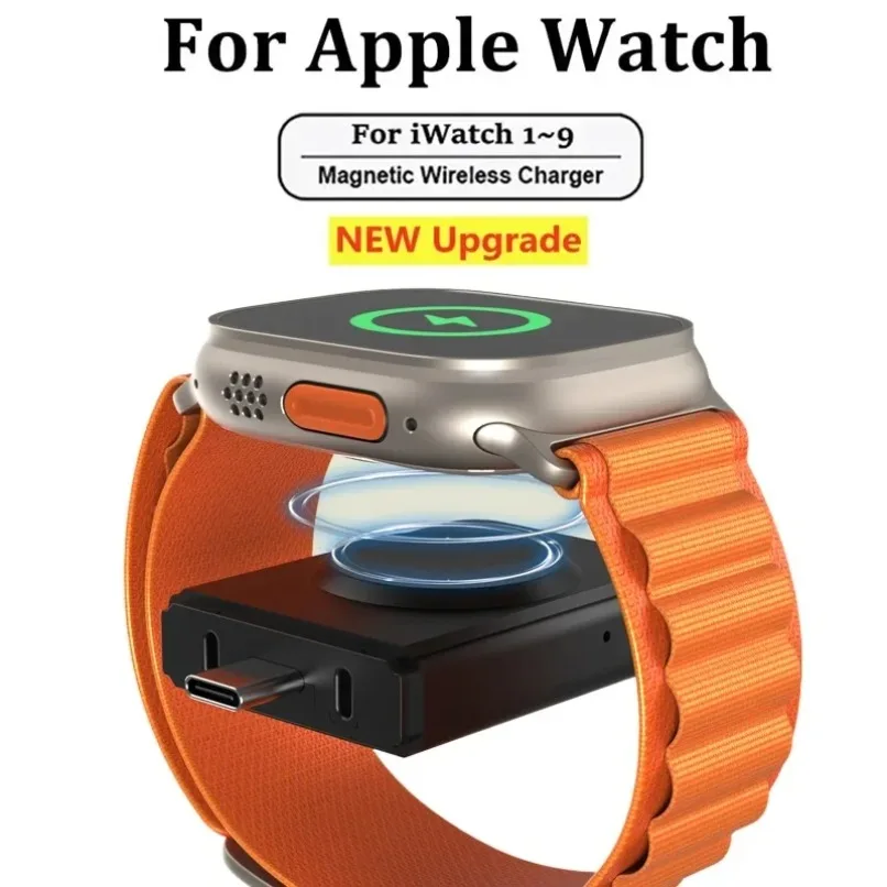 Universal Compact Magnetic Watch Charger Type C Wireless Fast Charging Dock Compatible with Apple Watch 1 to 9 Ultra SE Travel