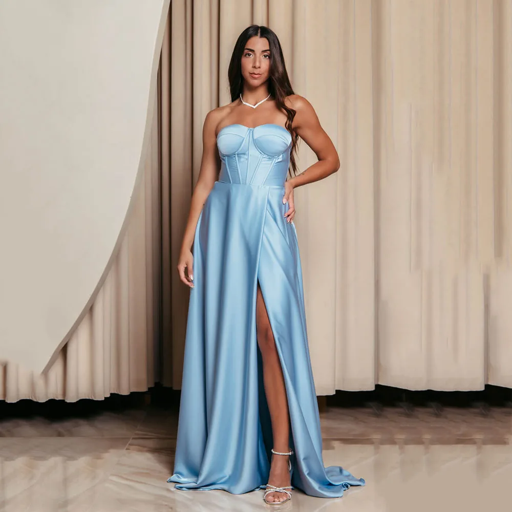 

Msikoods Charming Satin Prom Dresses 2025 Sexy Side Split A-Line Lace Up Evening Dresses Customized Graduation Party Dress