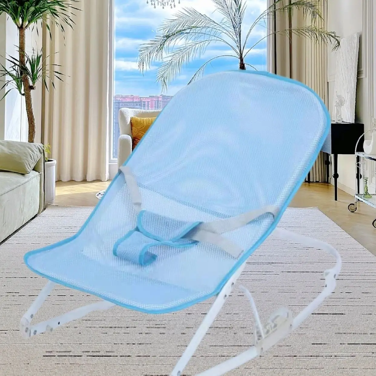 Breathable mesh baby rocking chair, foldable portable rocking chair cart