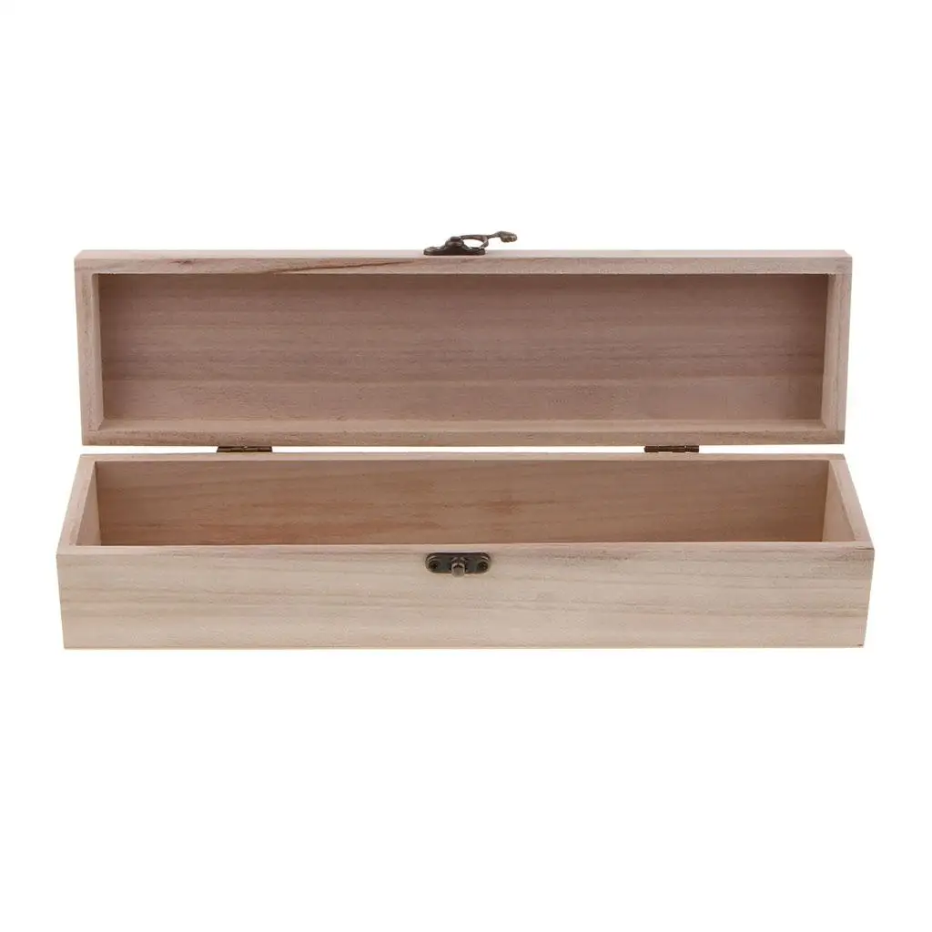Wood Craft Box with Hinged Lid Unpainted Long Rectangle Organizer for DIY Projects and Gifts