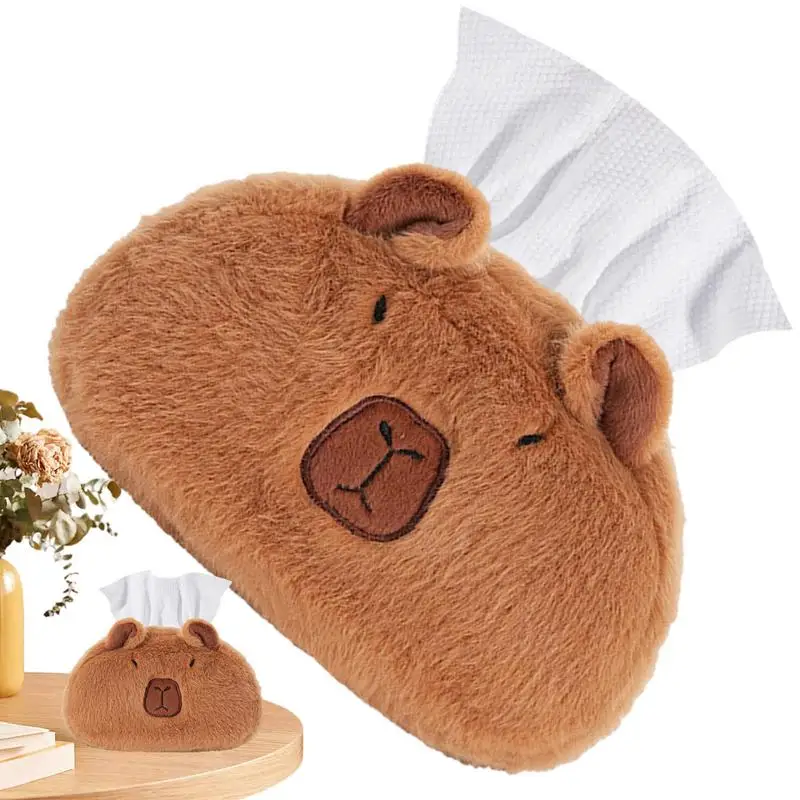 Capybara Car Tissue Box Plush Cute Cartoon Car Seat Back Paper Bag Creative Car Tissue Box Car Accessories Interior