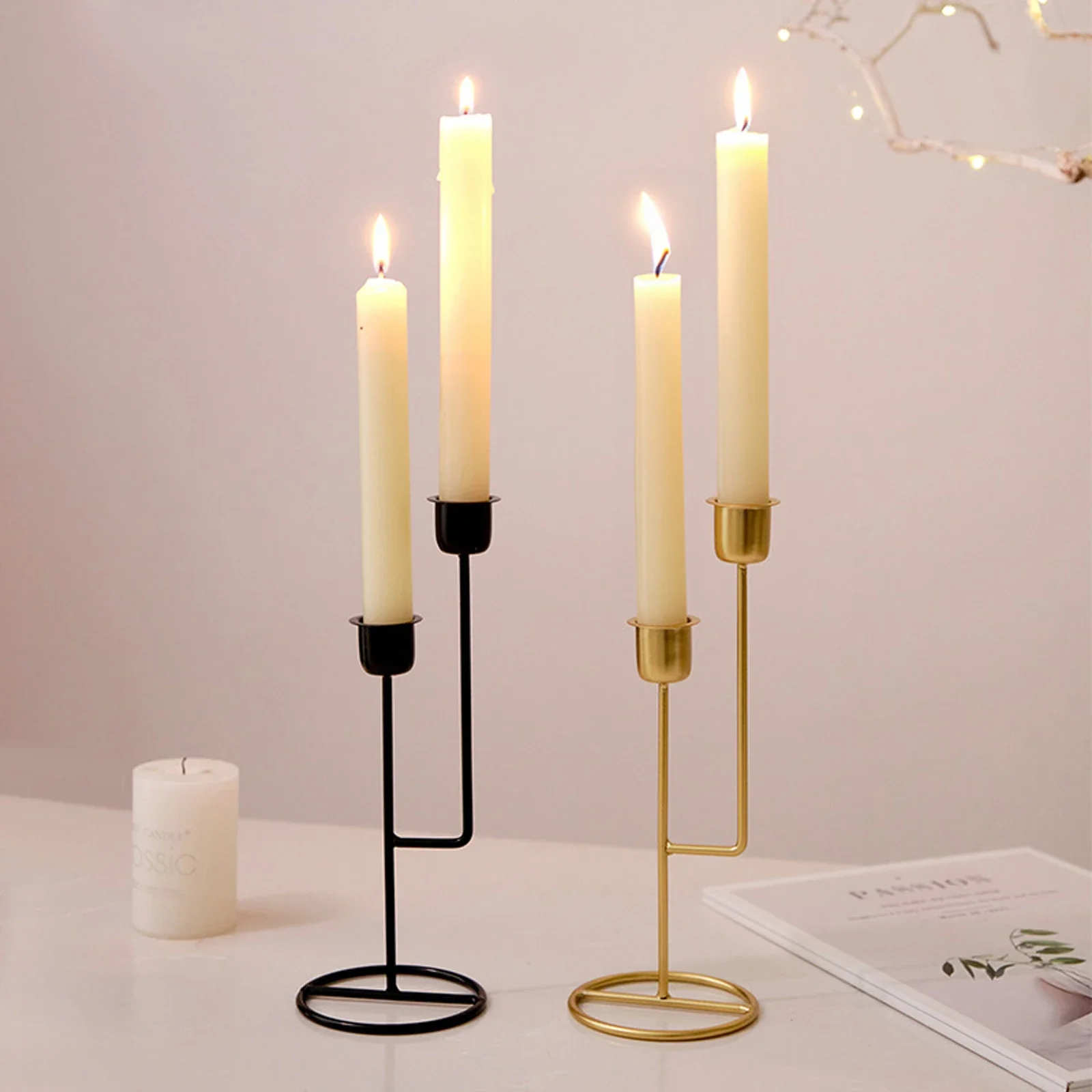 2025 Candle Holder Home Decor for Bedroom Living Room Kitchen Tall Candlestick Holder Retro Double-Headed Iron Candle Base Taper