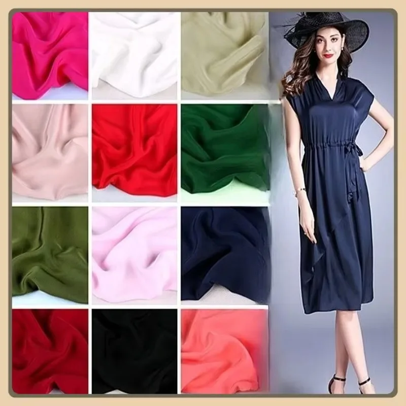 Тонкая однотонная атласная саржевая ткань из искусственного хлопка, дышащая мягкая шелковая ткань для летних пижам и элитной одежды