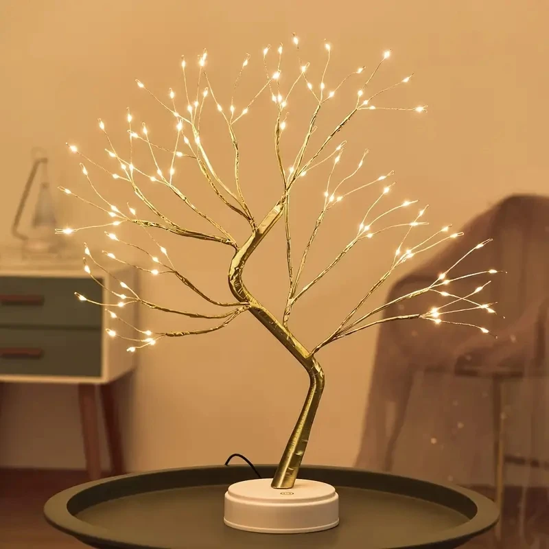 36/108 Led Night Light Table Bonsai Tree Lamp Touch Switch Copper Wire Table Lights For Bedroom Home Christmas Decoration