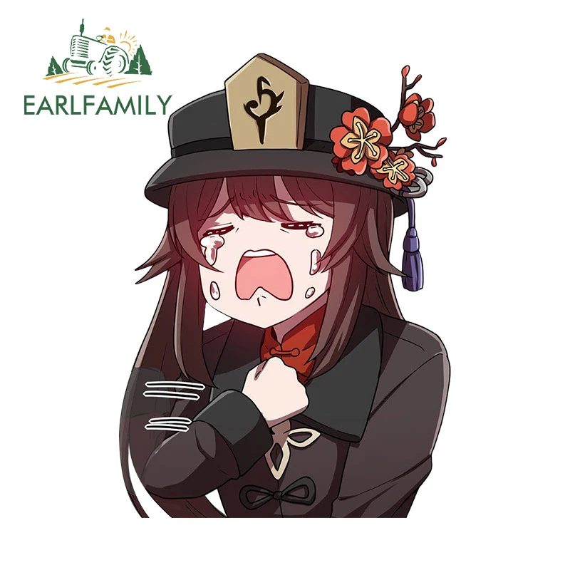 EARLFAMILY 13cm x 9.3cm for Hu Tao Genshin Impact Cry Car Stickers Motorcycle Car Accessories Decal Funny Anime RV VAN Stickers