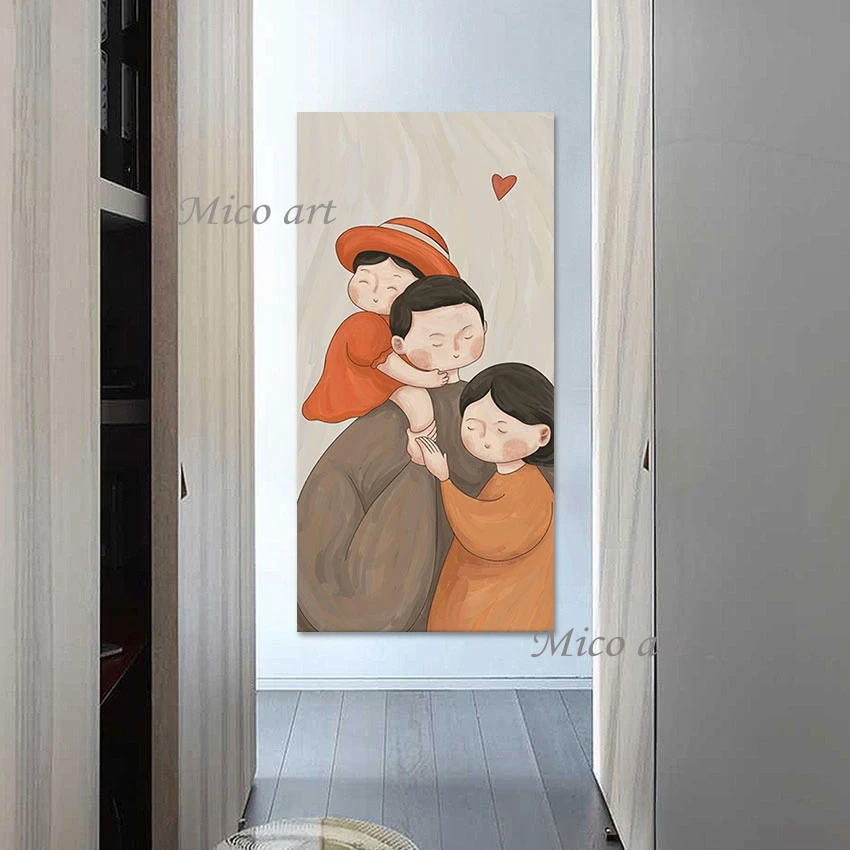 

Family Portrait Handmade Paintings Canvas Art Crafts Wall Paintings Abstract Figure Cartoon Pictures For Modern Baby Room Decor