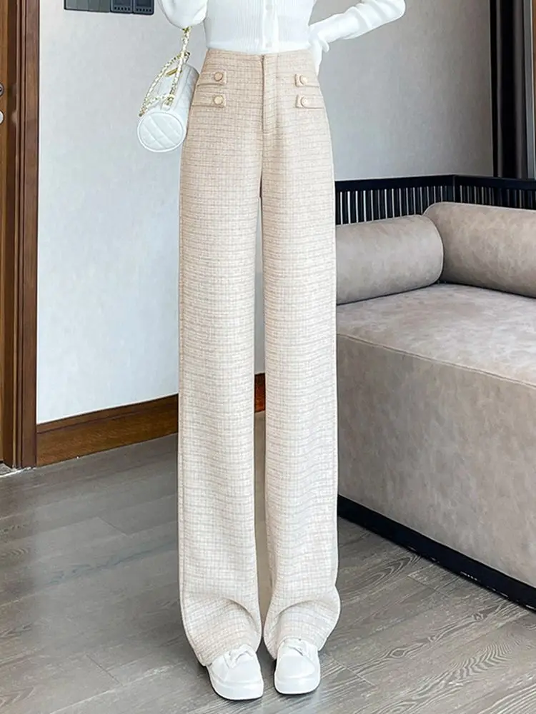 

Small Fragrant Style Fashion Wide Leg Pants Women 2025 Autumn New High Waist Versatile Temperament Straight Leg Pants