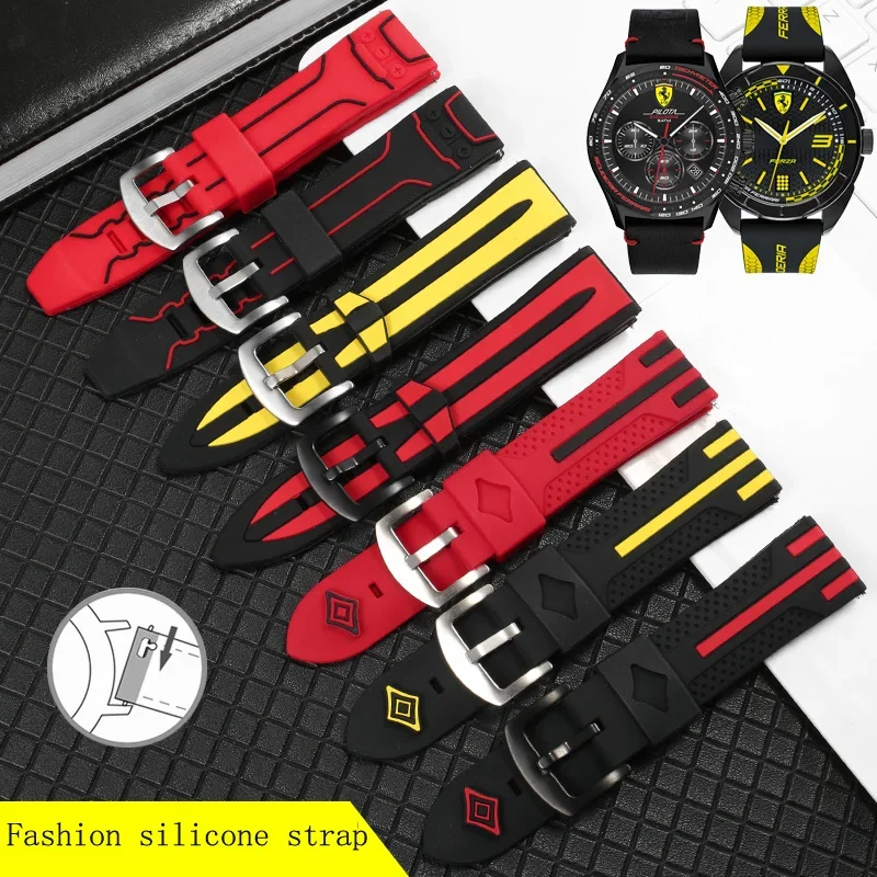 

High Quality Silicone Watch Band For Tissot Seiko Ferrari Porsche Watch Black Red Yellow Huawei GT Rubber Watch strap 22mm