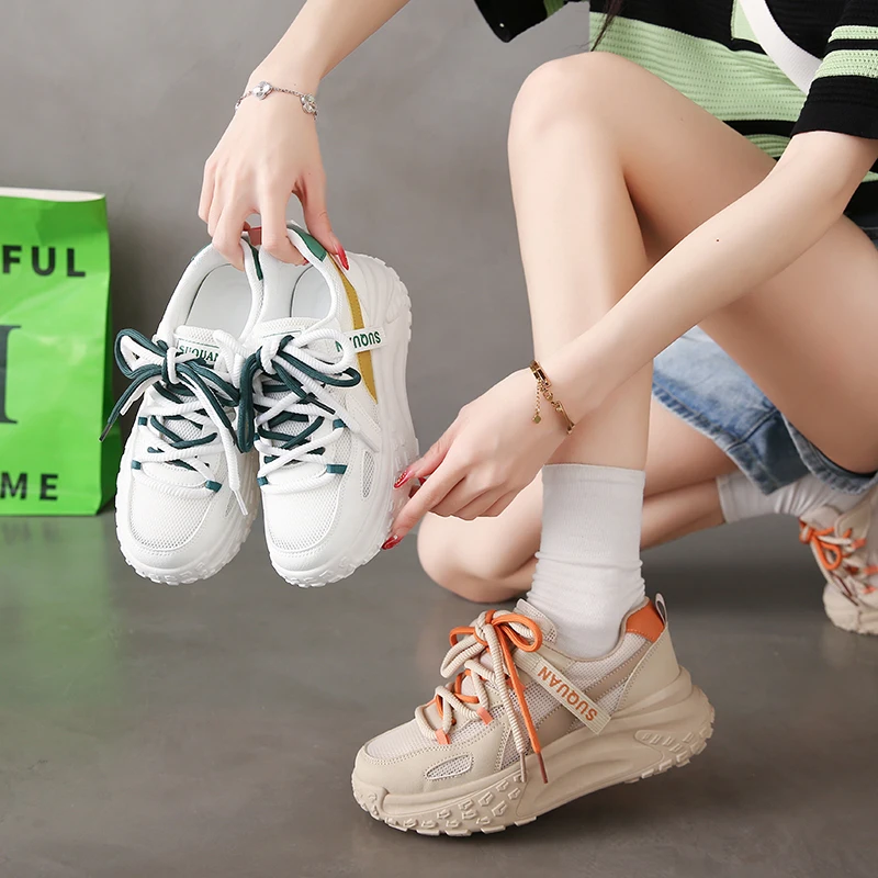 

Women Shoes 2025 New Autumn Trendy Brand Torre Female Thick Sole Increased Casual Flow Reflective Sports Running Trendy Shoes