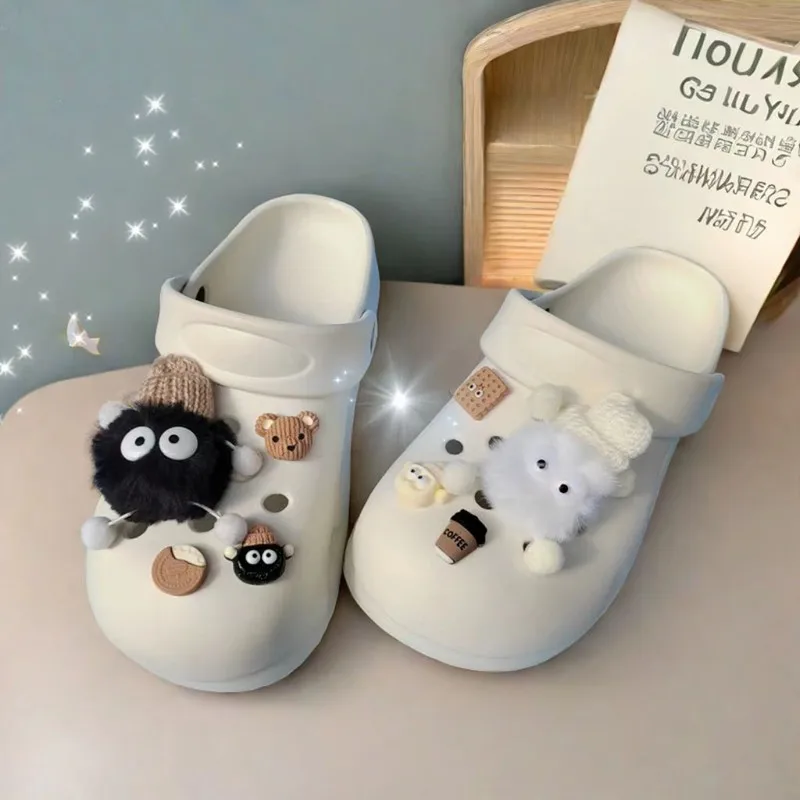 New Fashion cute hole Shoe Charms DIY 3D Plush Coal Ball Biscuits Decoration Buckle for Shoe Charm Accessories Party Girls Gift